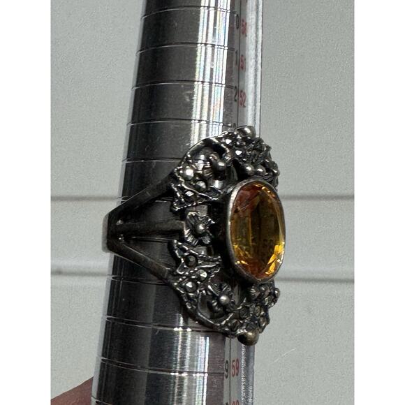 Citrine 925 Sterling Silver Victorian Style Ornate Ring Size 7.5 - Picture 4 of 4